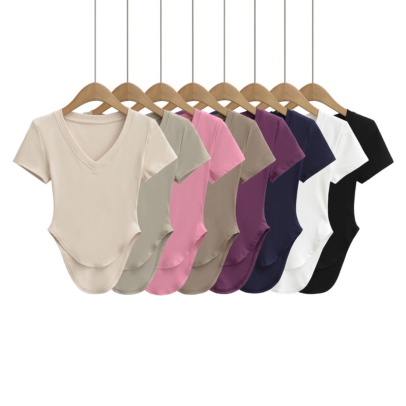 

2025 Spicy Girl V-Neck Short Sleeve High-Elastic Yoga T-Shirt Medium чёрный