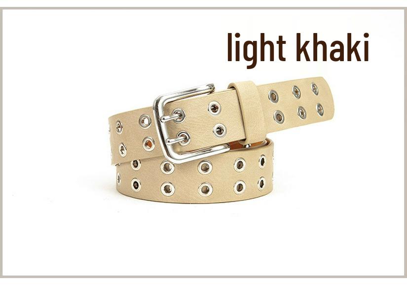 Unisex Leather Eyelet Buckle Belt with Rivet Detail - European & American Style Trend