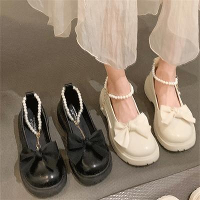 Chaussures Mary Jane pour femmes printemps et été nouvelles chaussures à petits talons épais chaussures en cuir perle nœud fille chaussures simples