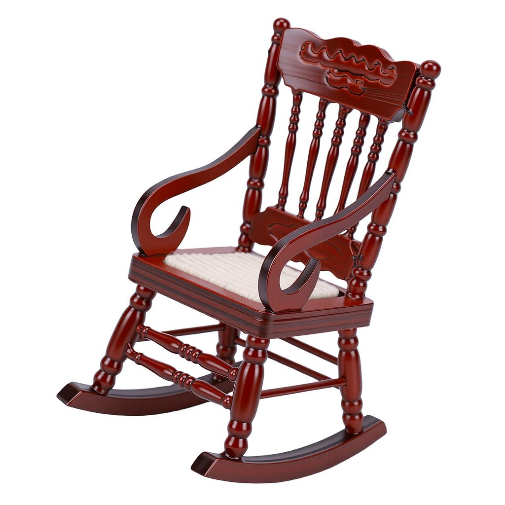 Miniature Rocking Chair 1:12 Scale Dollhouse Wooden Furniture for Mini Living Room Model Handicraft Display Brown