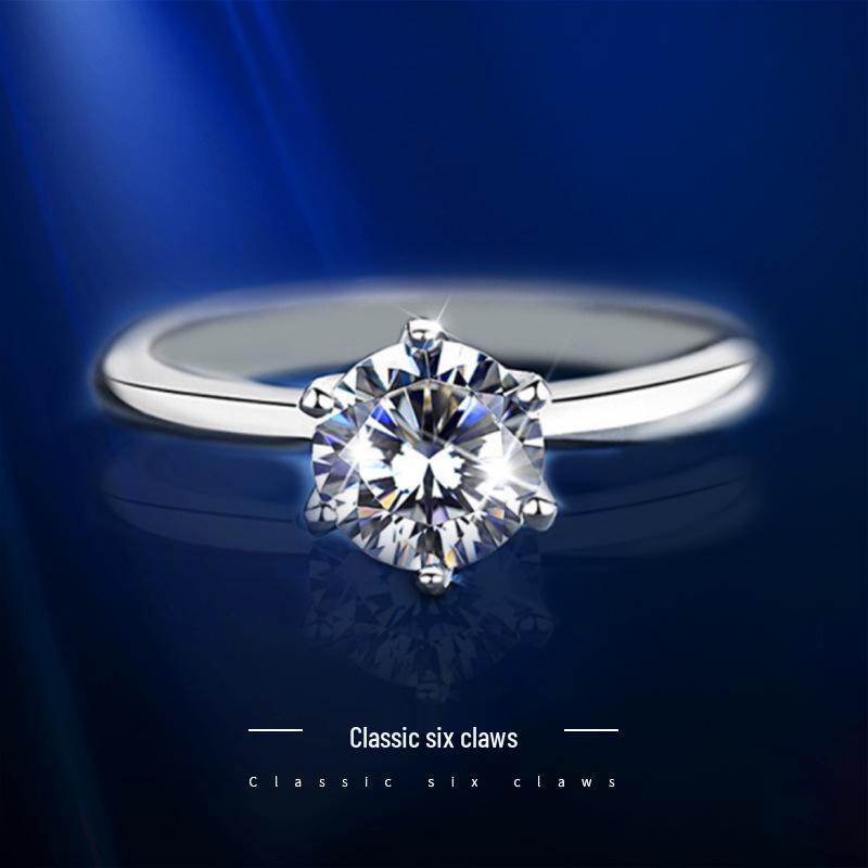 Women's Korean-Style Moissanite Six-Claw Diamond Simulated Wedding & Couple Open Ring