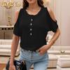 Moda feminina casual cor sólida estampado manga curta blusas e camisas