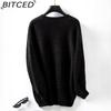 BITCED Fall/Winter Casual Oversized Solid-Color Mid-Length Knit Cardigan Jacket for Women