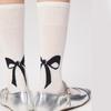 Cute Bowknot Pattern Long Calf Length Socks for Women and Girls Breathable Mesh Ribbed Student Cotton Stockings Hosiery