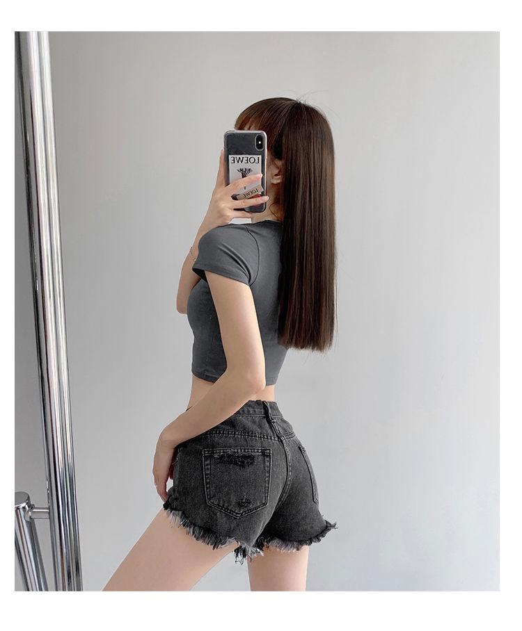 Women's High-Waist Retro Ripped Denim Shorts - Slimming A-Line, Irregular Raw Edge, Wide-Leg Style for Spring & Summer