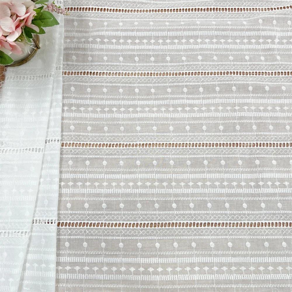 2Yards 130cm Width White Pure Cotton Hollowed-out Embroidered Fabric, Water-soluble Shirt Cotton and Skirt Fabric BL-369