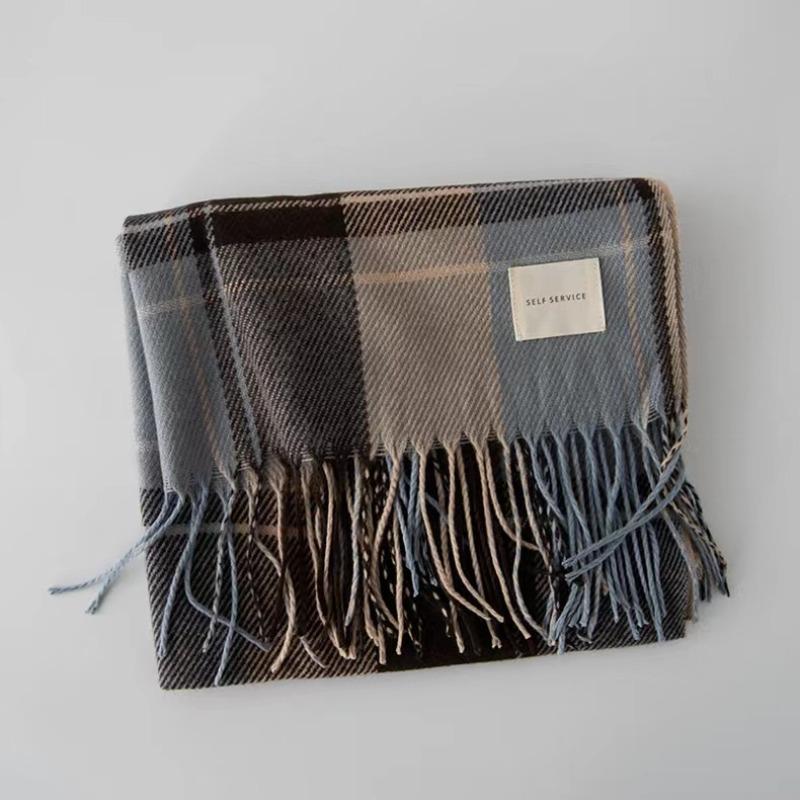 Autumn and winter khaki plaid scarf commuter ladies scarf long shawl dual-purpose Christmas wind