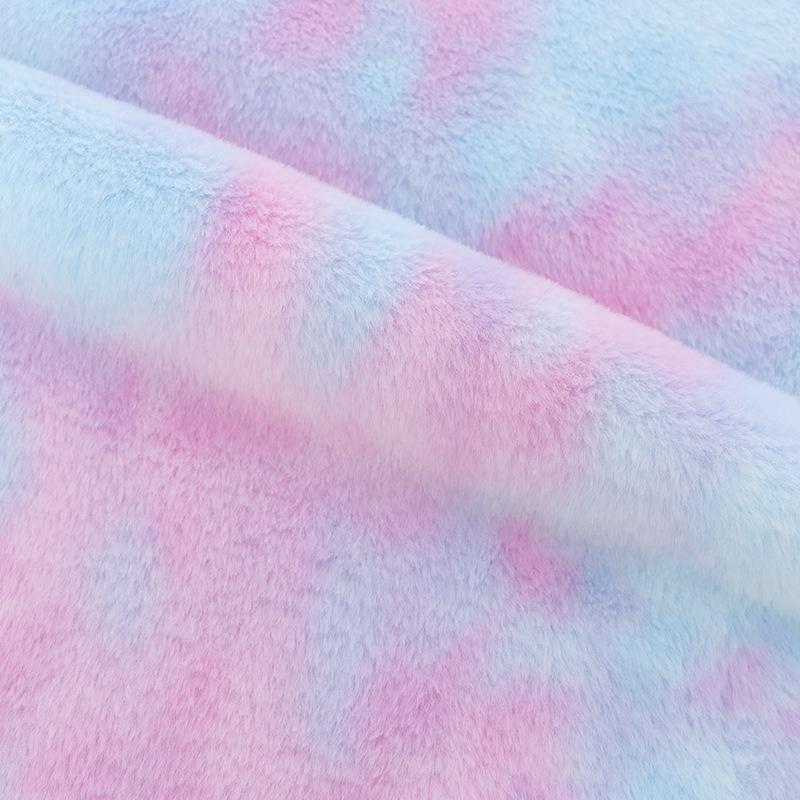 Tecido de pelo de coelho de imitação de veludo tingido com gradiente de arco-íris com cores de fantasia