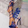 Hels High Heels Summer Hard Rhinestone Fashion Catwalk Flower Stiletto Snake Wrap Women's Sandals
