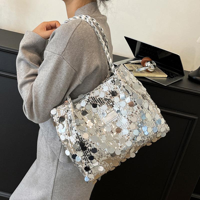 Yogodlns New Shiny Sequins Women's Shoulder Shopping Bag Glitter Handbag Large Capacity Clutch Purse Fashion Party Accessory for Ladies