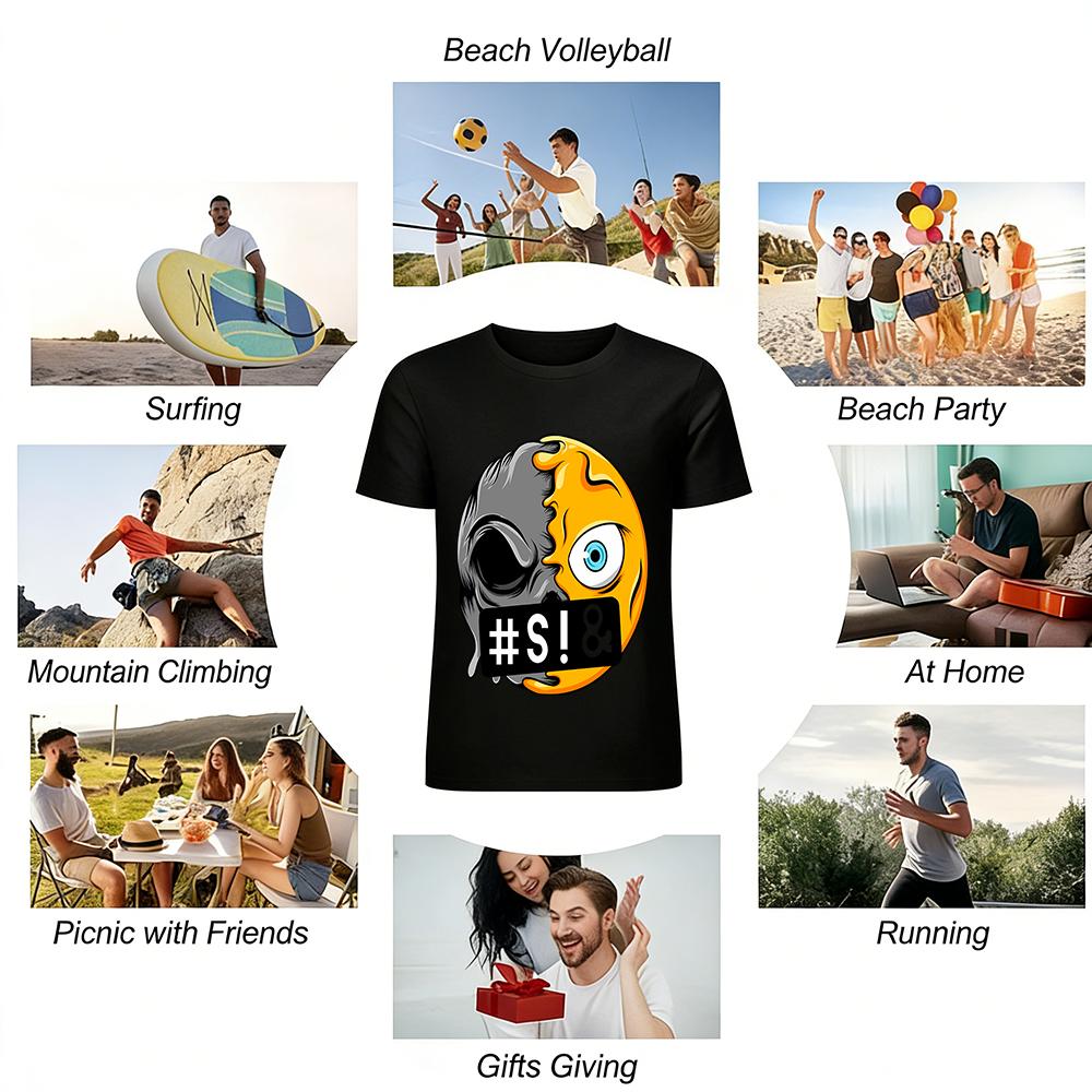 Half Skull Half Smile Mouth Covered Graphic Casual Tee Pure cotton T-shirt