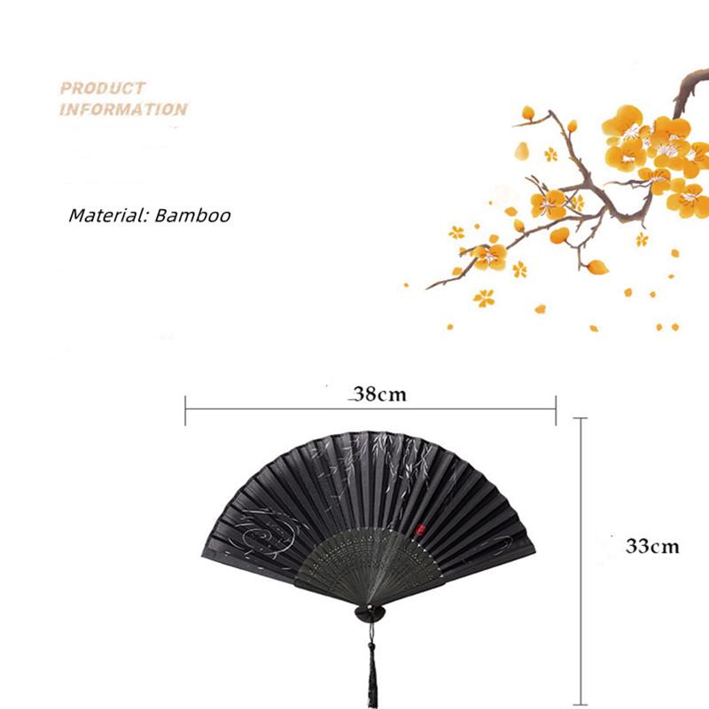 Bamboo Folding Fan Silk Chinese Fan Hand Women Black Fan Summer Female Dance Home Decoration Party Gift Home Ornament Fan Black