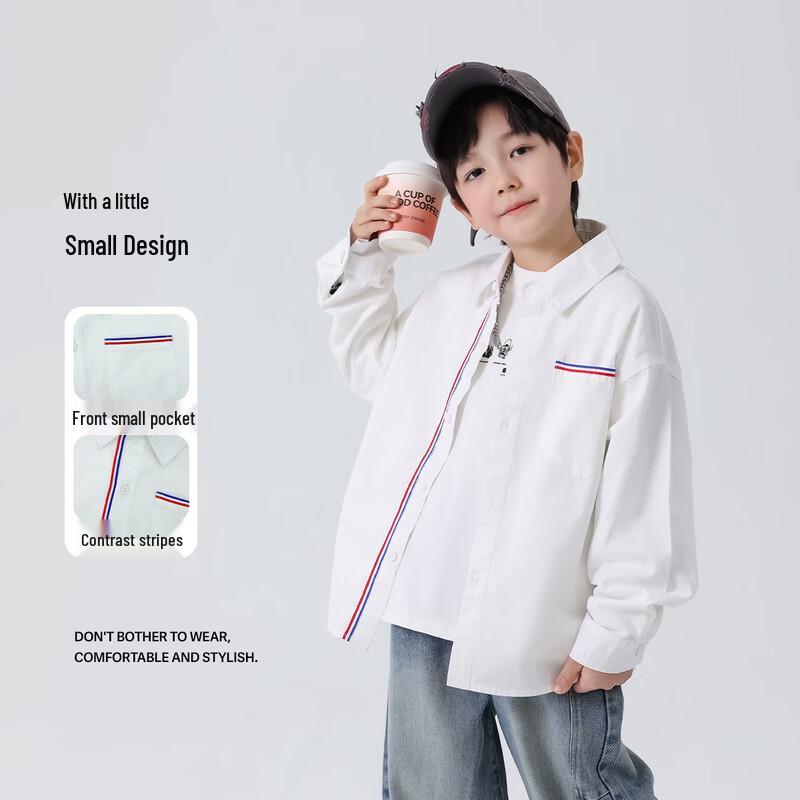 Boys' Classic White Cotton Long Sleeve Shirt