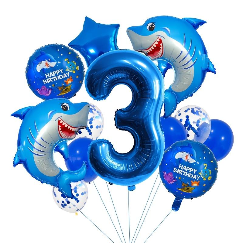 14Pcs Sea Animal Shark Birthday Party Balloon Decoration Blue Number Baby Shower Balloons Shark Cartoon Aluminum Foil Balloon