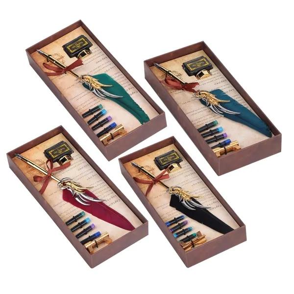 Writing Feather Pen, Writing Feather Pen Set Calligraphy Quill Feather Pen for Family for Writing Letter for Signature Pen for Writing Gift Cards