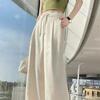 New Chinese Style Women's High-Waist Wide-Leg Pants for Summer - Ice Silk Feel, Floor-Length, Casual Drape.