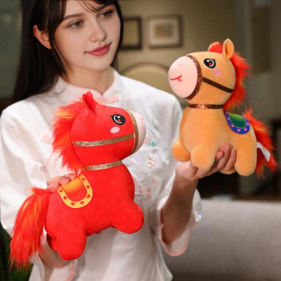 Horse Doll Year of The Horse Chinese Style Plushie Good Luck Pony PP Cotton Filling Zodiac Plush Figurine for Blessings