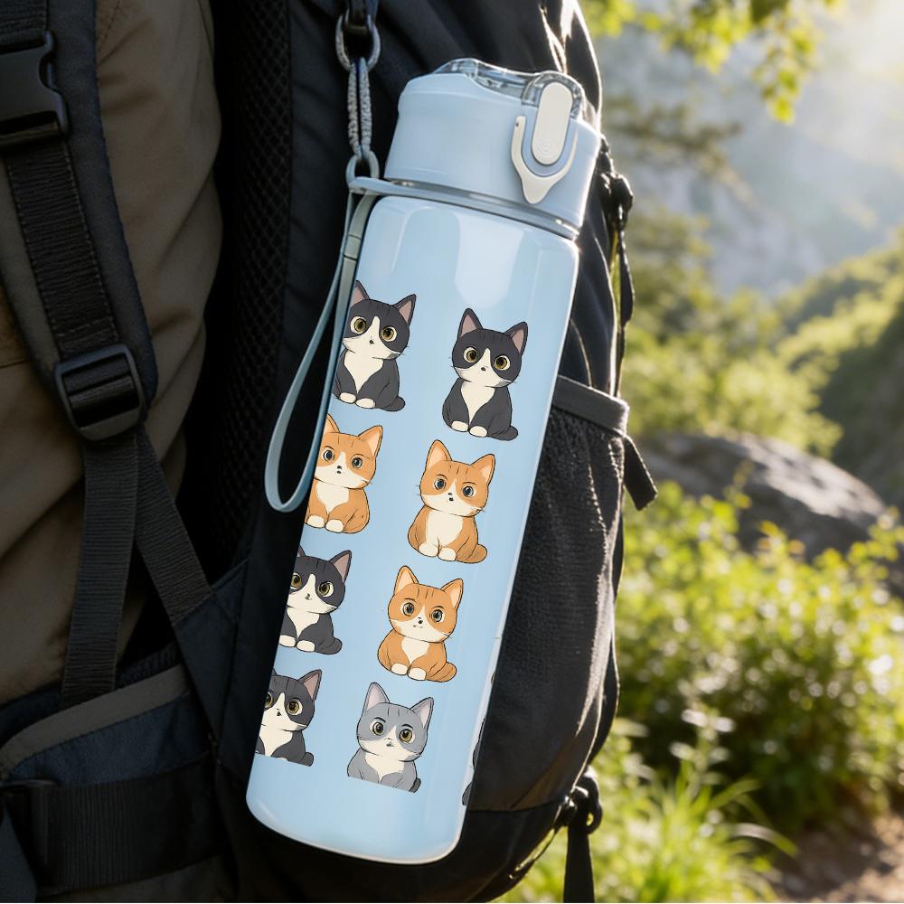 1 PZ Multi Colore Griglia Gatto Layout 750ml Plastica Colorata Borraccia Sportiva Anti-perdita Tappo a Vite con Cannuccia a Flip Per Sport Ufficio Uso Domestico