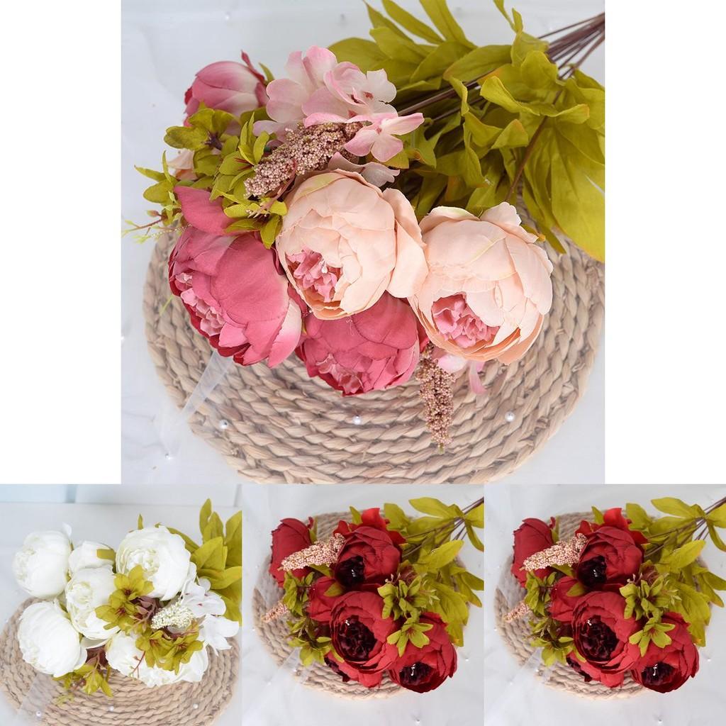 Peony Faux Flower Pack Of 13 With Silk Material For Interior Design And Photography