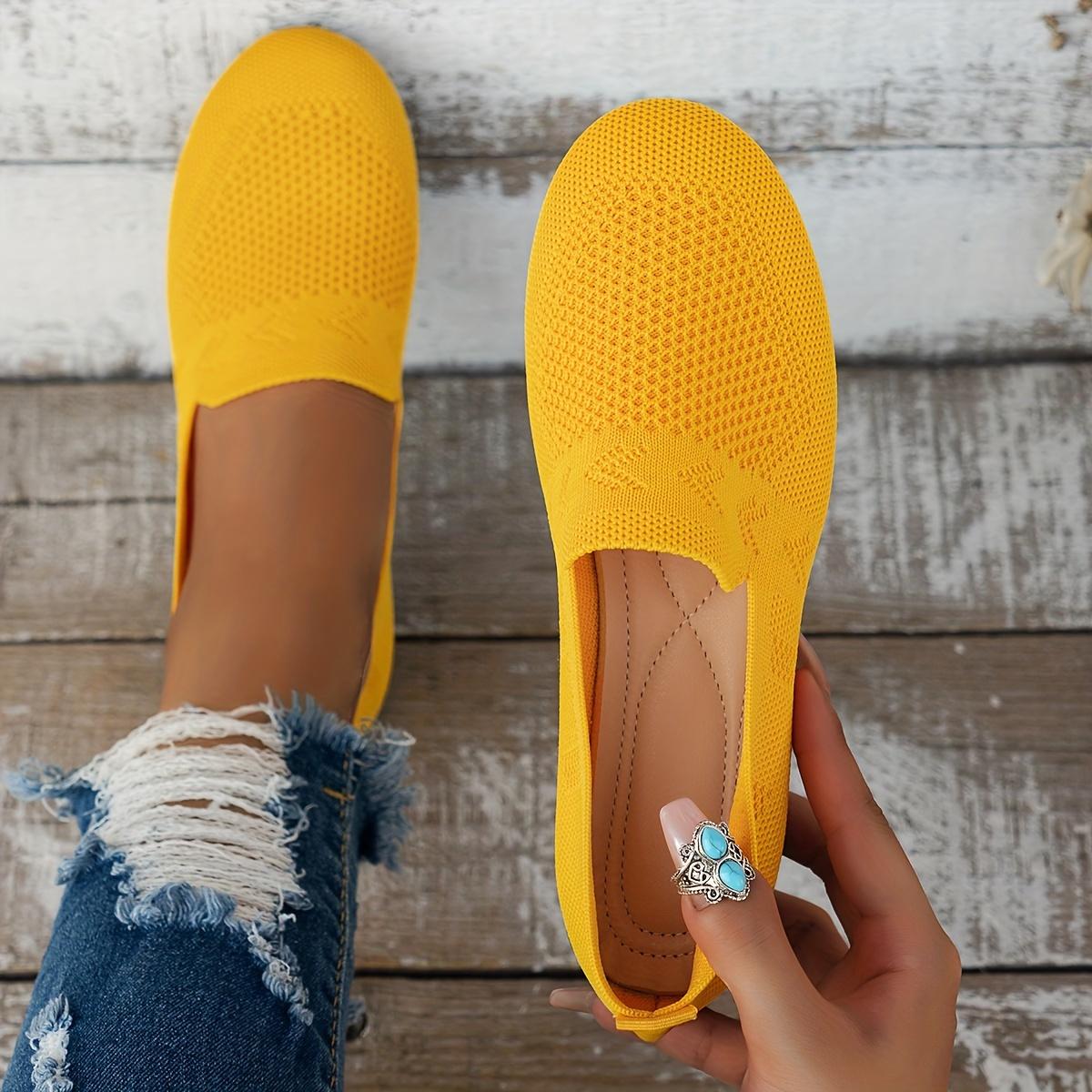 

Вязаные туфли с круглым носком, женские однотонные сетчатые туфли без застежек, дышащая повседневная обувь 43 жёлтый