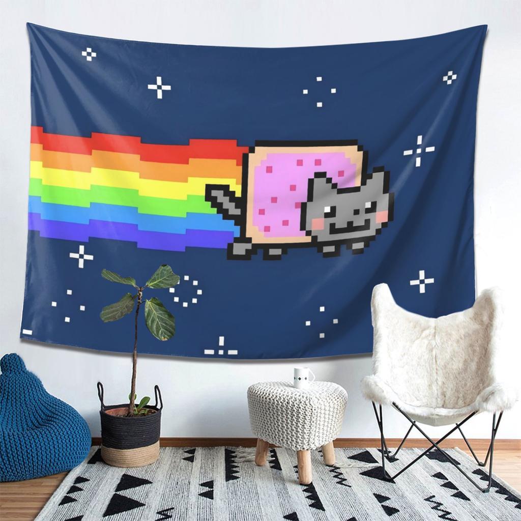 Nyan Cat Pixel Art Tapestry 2D Flat Print Retro Home Decor Living Room Wall Hanging Charming Playful Nostalgic Lively Stylish