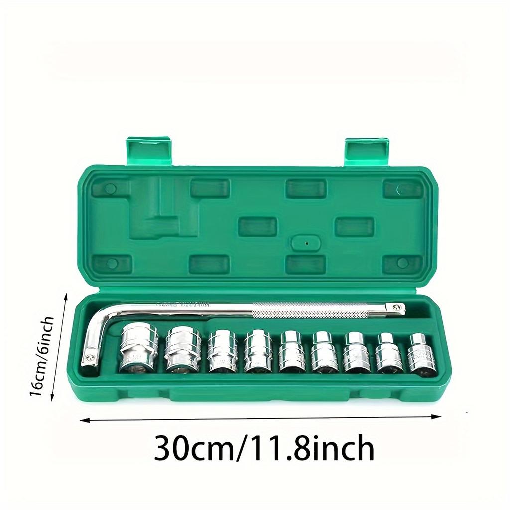 12 Pieces Set of Ratchet Wrench Sockets Set,1/2 Inch Drive with Way Quick Released Ratchet Handle and Bent rod,Mechanic Tool Kit