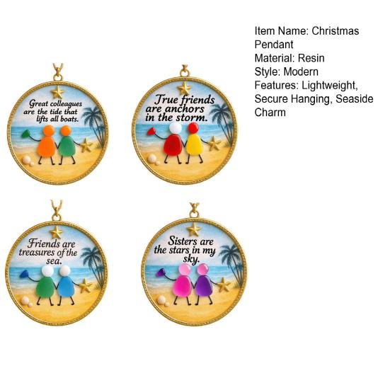 Coastal Christmas Tree Ornament Seaside Charm Round Resin Hanging Ornament Starfish Seashell Decoration
