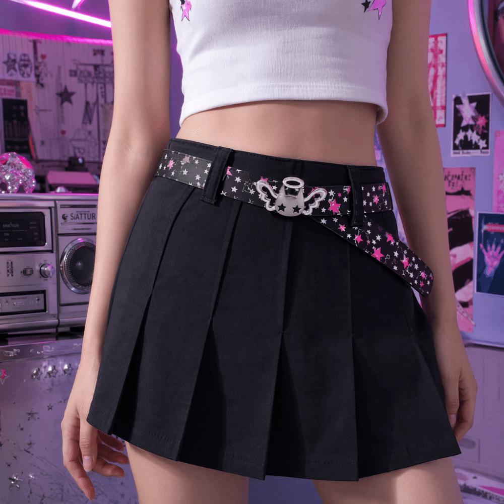 PU Leather Strap Star Print Belt Casual Y2K Waistband Decorative Jean Belt Mini Skirt Styling