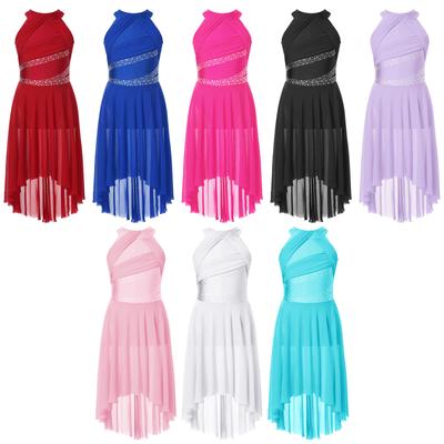 Kids Girls Sleeveless Shiny Rhinestone Lyrical Ballet Leotard Dress Contemporary Modern Latin Dance Costume