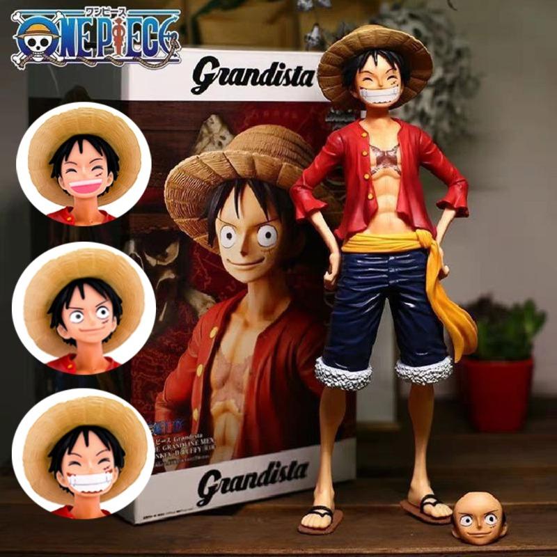 Captain One Piece Luffy Strohhut. Spielzeug-Sets MODELL von lächelndem Luffy, 3-fach wechselbare Figur