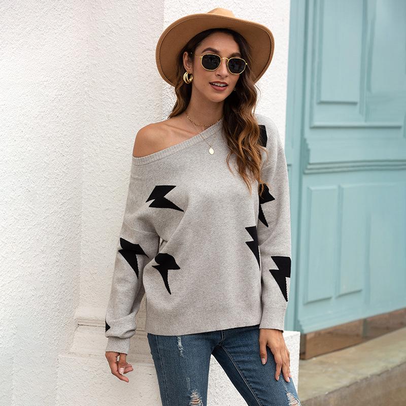 Women's Long Sleeve Jacquard Knit Sweater - Autumn 2024 European & American Style Pullover Top