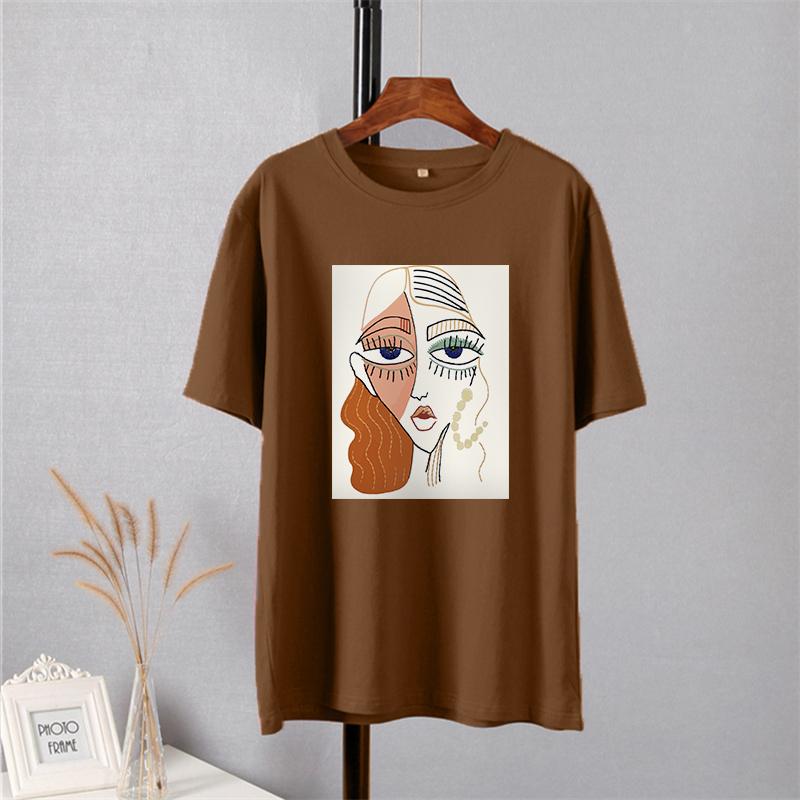 Shellsuning Summer Retro Character Printed T Shirts Women Korean Graphic Trendy Tees Loose Casual Short Sleeve Female Tops