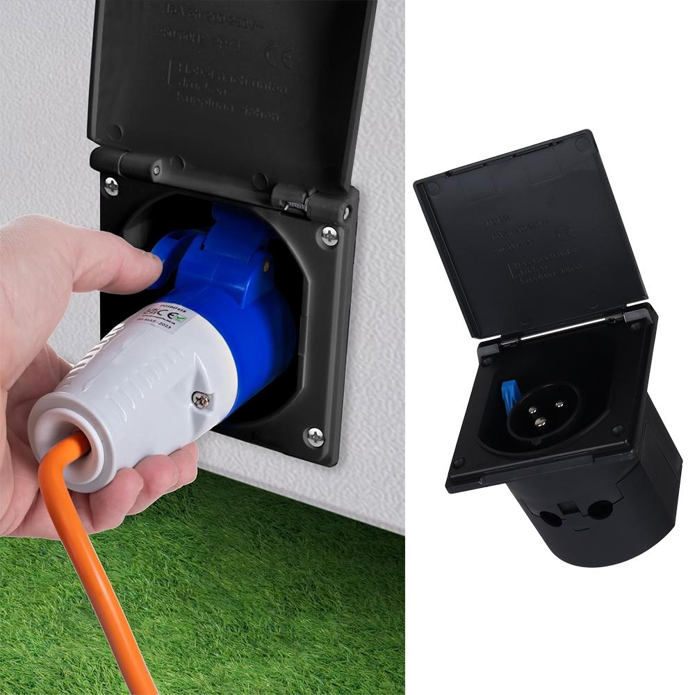 1PC Waterproof Plug Socket Camper 240V 16A External Flush Hook Up Mounts Flush Apply To Caravan Camper AccessoriesGood product
