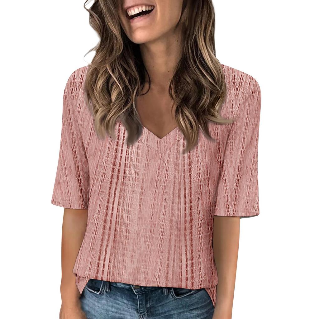 T-skjorter med V-hals for kvinner Halve ermer topper trykt Uformelle sommer T-skjorter T-skjorte bluse