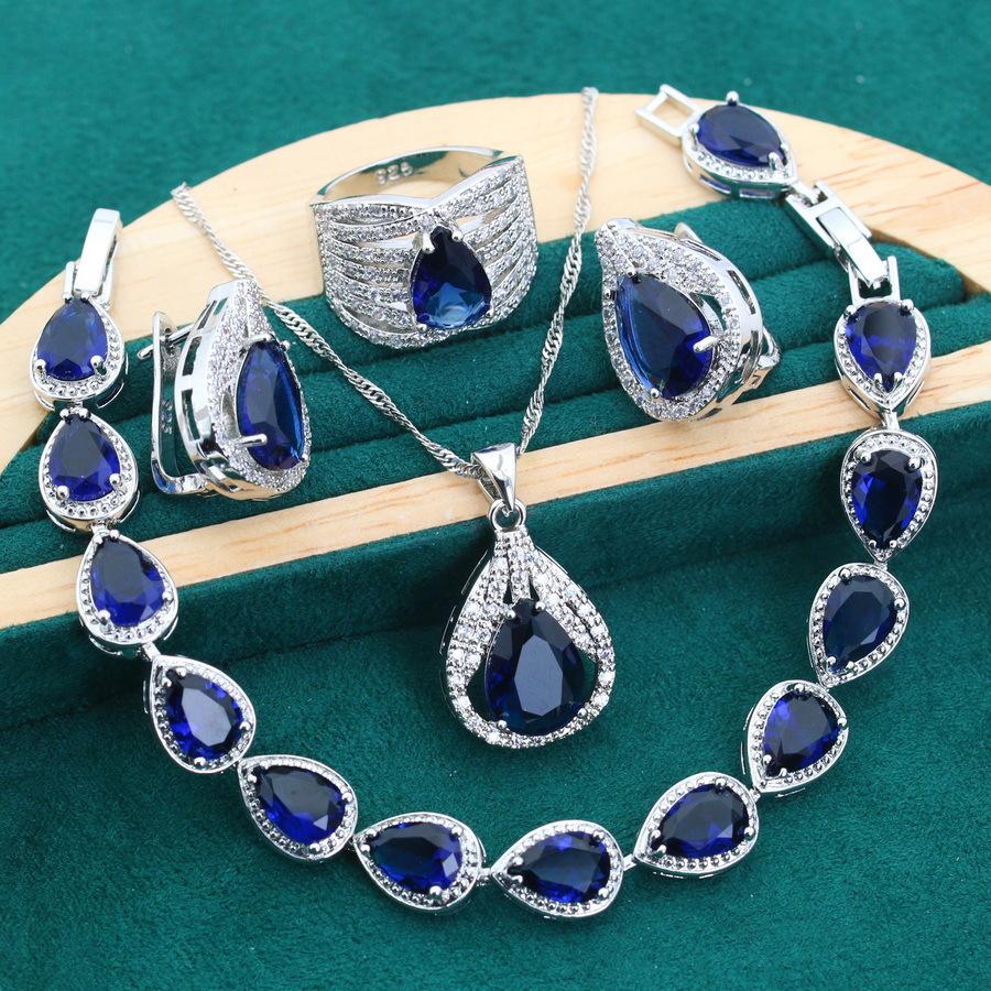 Luxuriant European and N Style Zircon Inlaid Water Drop Jewelry Ear Clip Ring Bracelet Necklace Mothers Gift