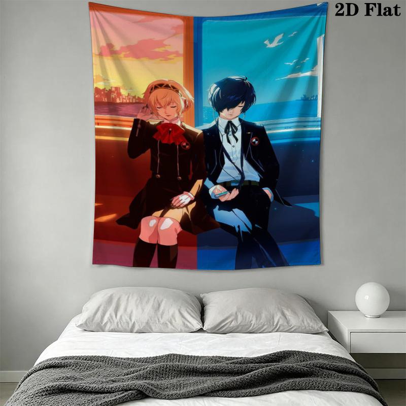Persona Wall Tapestry Aesthetic Wall Hanging Printed Fabric Blanket Decorative Tapestries for Bedroom Living Room Home Decor