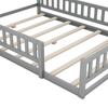 Cama infantil tipo casa 140x200cm, Camas planas con barandilla y somier y mesitas de noche, Cama funcional con almacenaje, Sin colchón