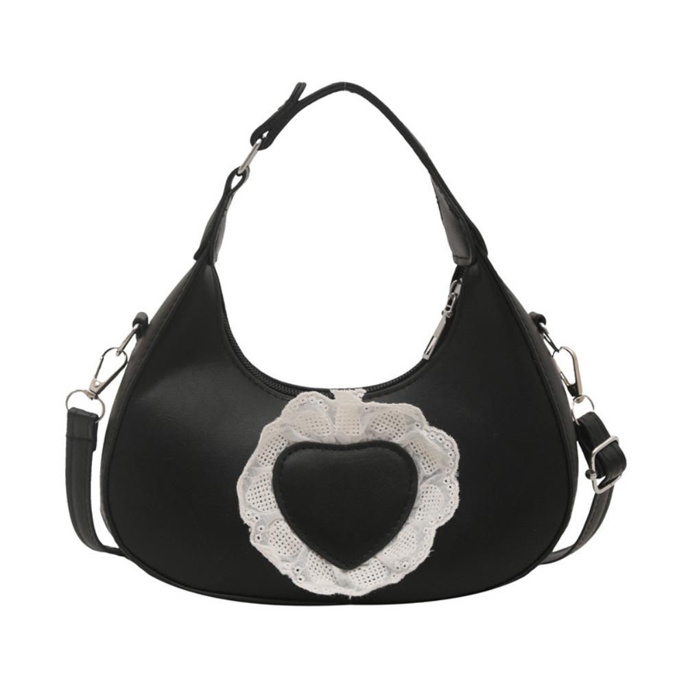 

Fashion Solid Color Love Heart Crossbody Bag PU Leather Handbag Women Underarm Bag Korean Style All-match Shoulder Bag Women чёрный