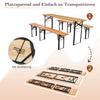 Foldable beer tent set 177 cm, 3-piece: 1 folding table + 2 beer benches, weatherproof solid pine, space-saving, beer table set festival tent garden