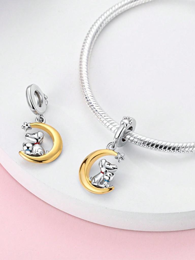 Charms Plata Moon Cat And Dog Beads Charm Copper Plated Fit Charms Copperoriginal Bracelet For Jewelry Making Diy Charm