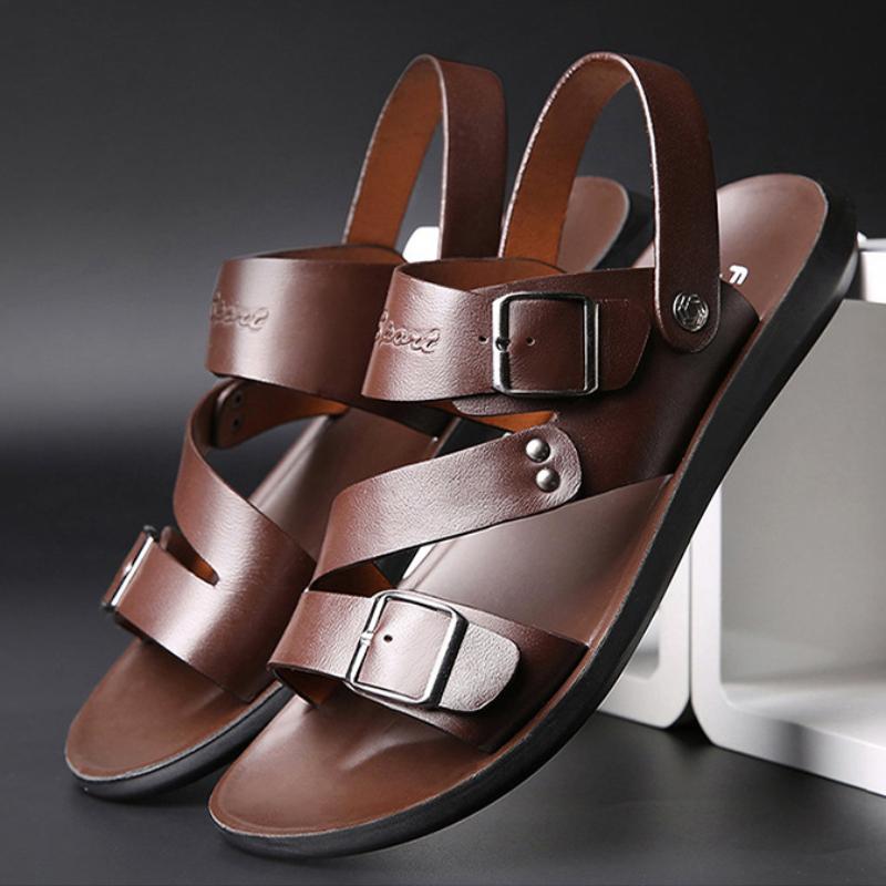 fashion 2024 New Slippers Beach for Male Leather Footwear Fashion Comfortable Men's Sandals Solid Open Toe Mens Leather Sandals Sneakers