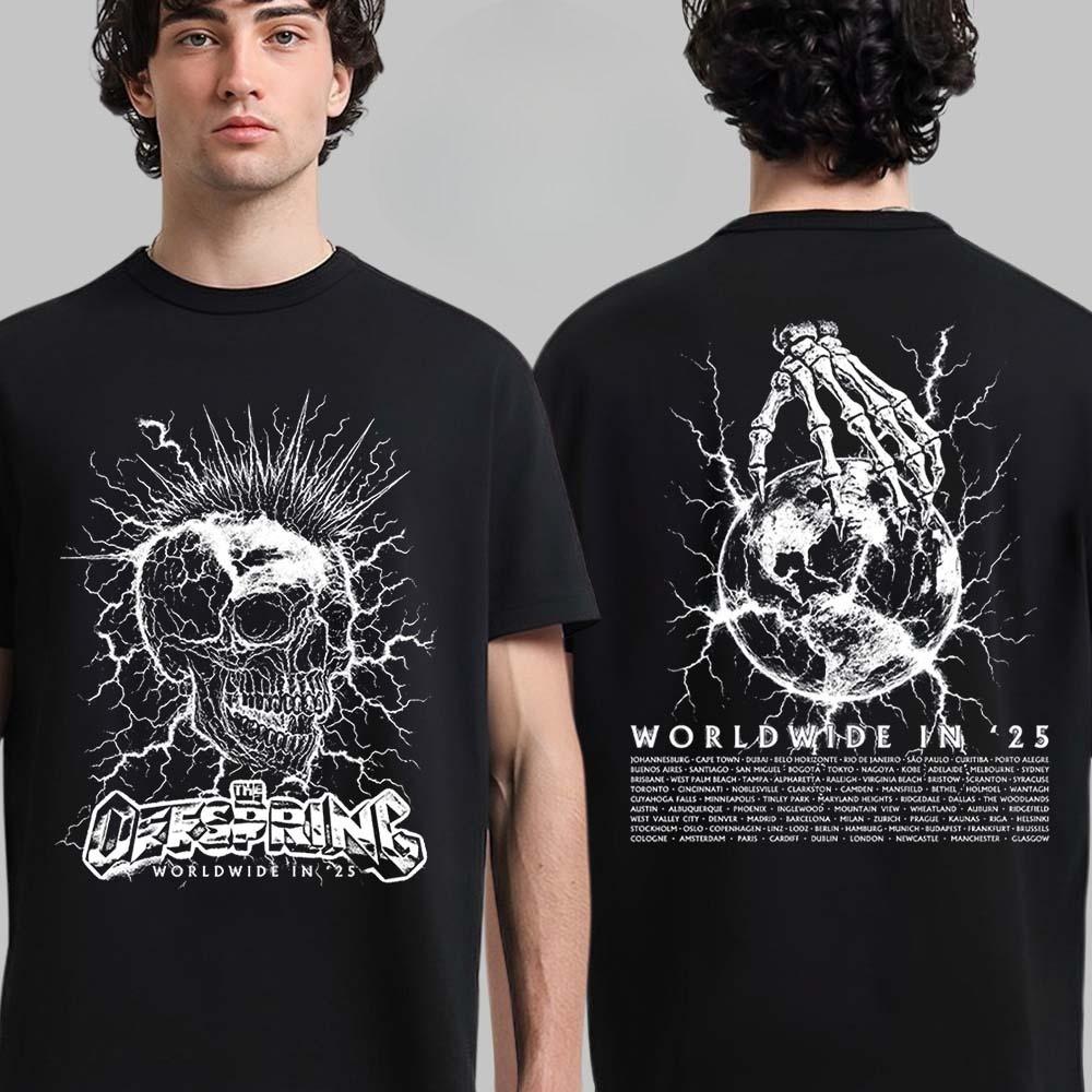New The Offspring Worldwide In 25 Mohawk Skull 2025 Tour Two Sided T-Shirt High-end Luxury Is for Both Men and Women Top Y2k