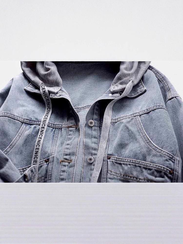 Veste en jean à capuche amovible pour femme, Printemps/Automne, Manches longues, Coupe courte