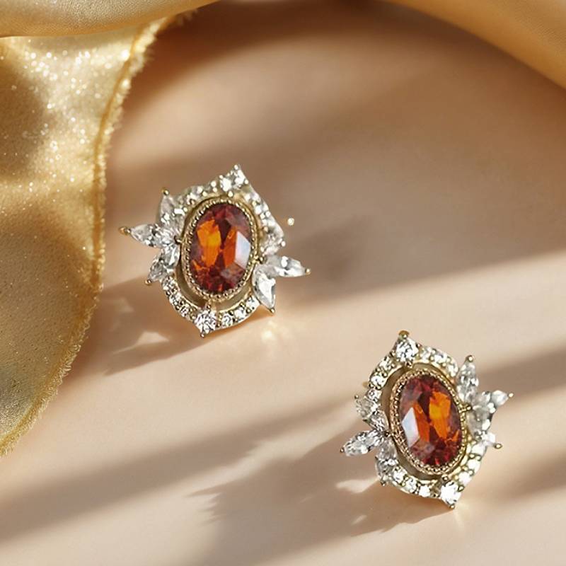 

Huitan Unique Brown Cubic Zirconia Stud Earrings New Gold Color Luxury Women s Earrings Wedding Party Exquisite Female Zircon