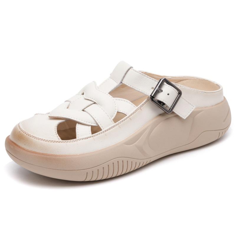 Баотоуские шлепанцы женские модные высококачественные с юбками летние новые кожаные полуботинки-шлепанцы полые прохладные 35