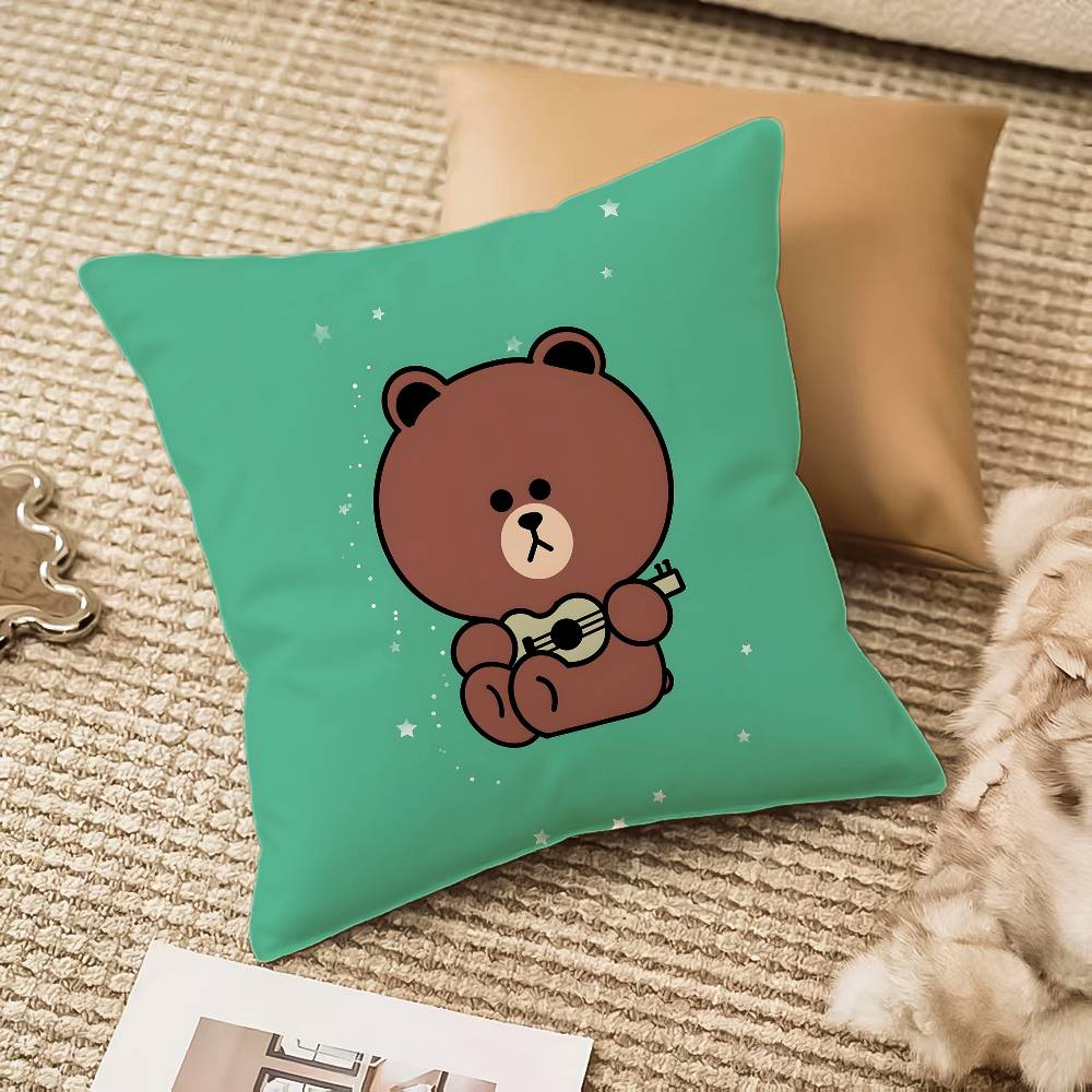 

Cute Brown B-bear and cony-MT Pillow Case Comfort Sofa Bed Silky elegant Invisible zipper Decorative cushion cover 12x12Inch