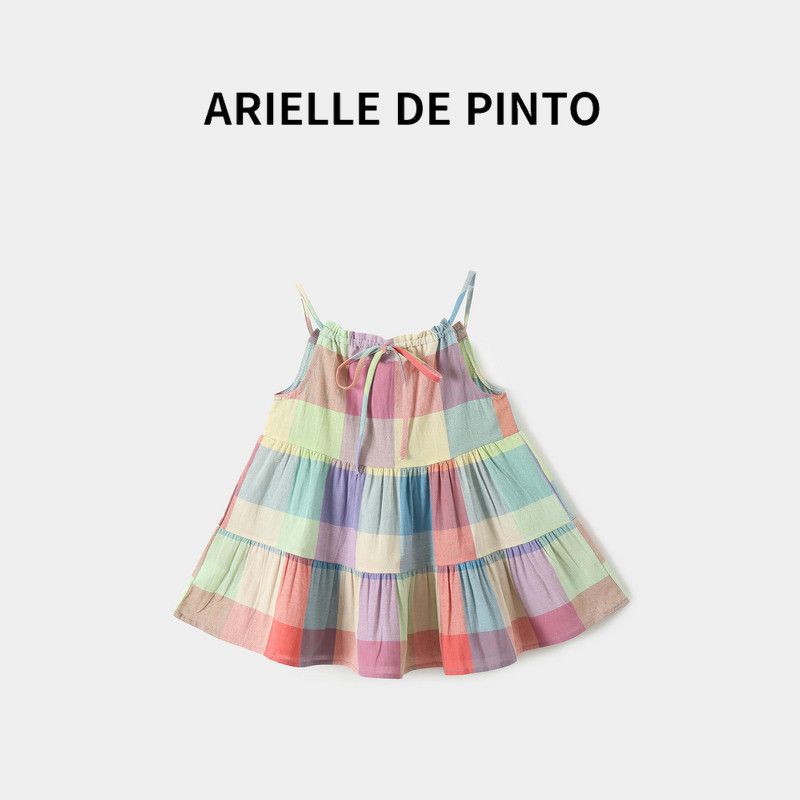 French Arielle De Pinto Summer Style Baby Girl Princess Dress Fashionable Children s Clothing Girls  Dress Stylish Pink lattice 90cm