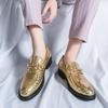 New Designer Pointed Gold Silver Blue Wedding Metal Button Formal Leather Shoes For Men Casual Loafers Homecoming Dress Footwear
