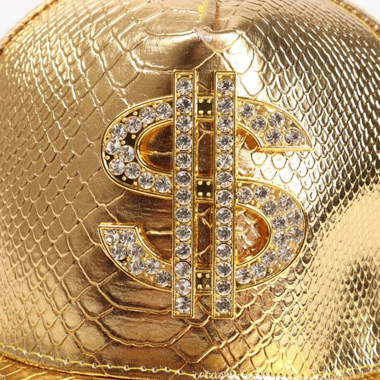Baseball Cap Hip Hop Crocodile Skin Texture Rhinestone Decor Adjustable Buckle Cash Sign Sun Protection Anti-UV Glossy Punk Street Dance Hippie