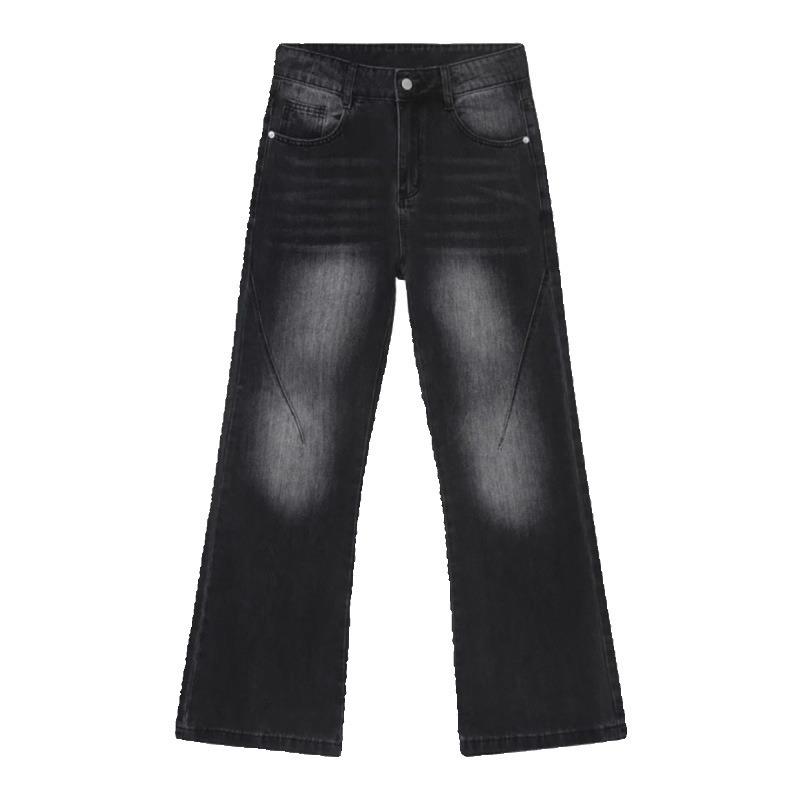 Black and gray gradual change jeans men's American high street vibe pants gear version straight tooling slim-fitting pants